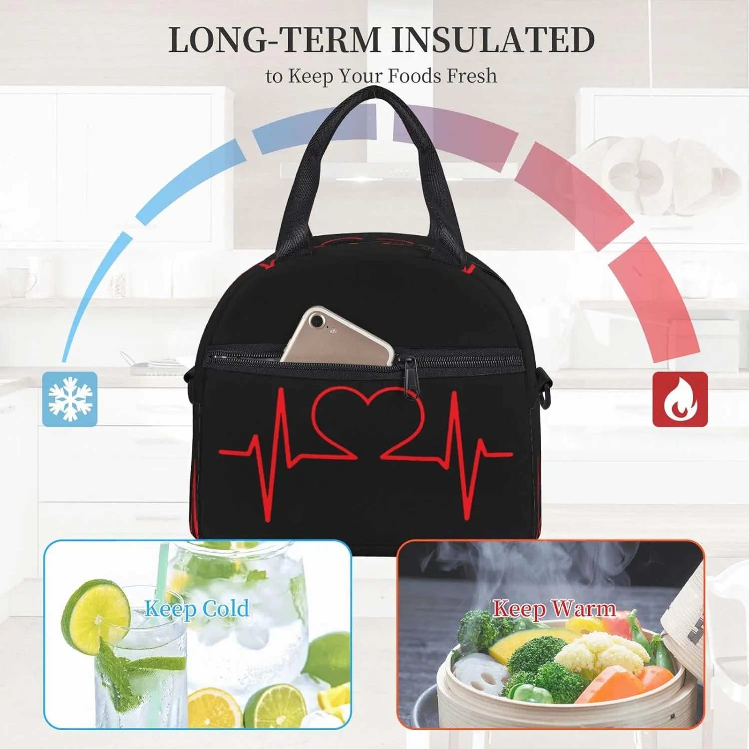 Nurse And Heart Ekg Nursing Lunch Bag Hand Tote Crossbody Insulated Lunch Bag Large Portable Lunch Box