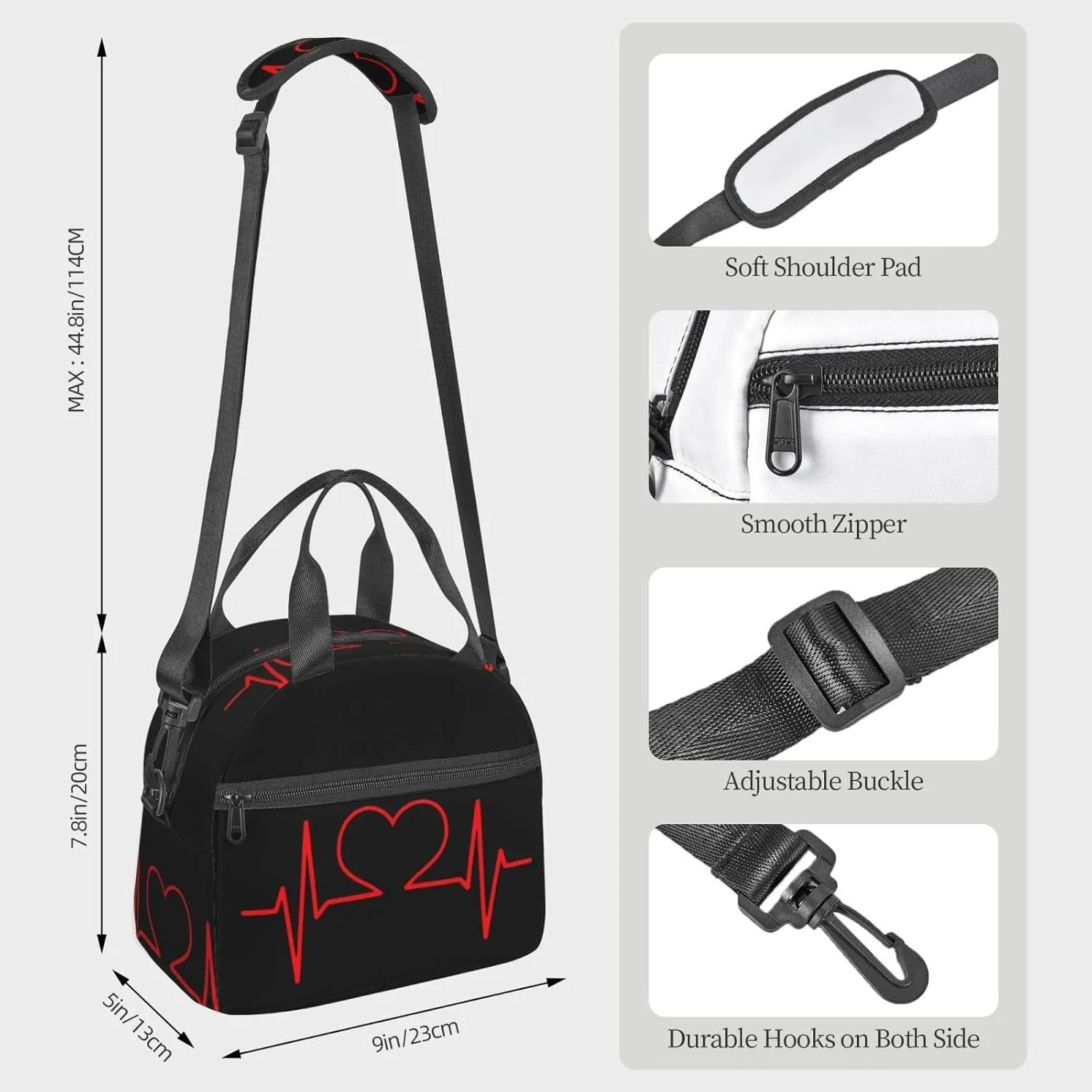 Nurse And Heart Ekg Nursing Lunch Bag Hand Tote Crossbody Insulated Lunch Bag Large Portable Lunch Box