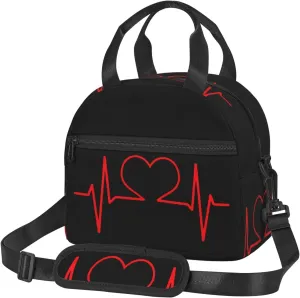 Nurse And Heart Ekg Nursing Lunch Bag Hand Tote Crossbody Insulated Lunch Bag Large Portable Lunch Box