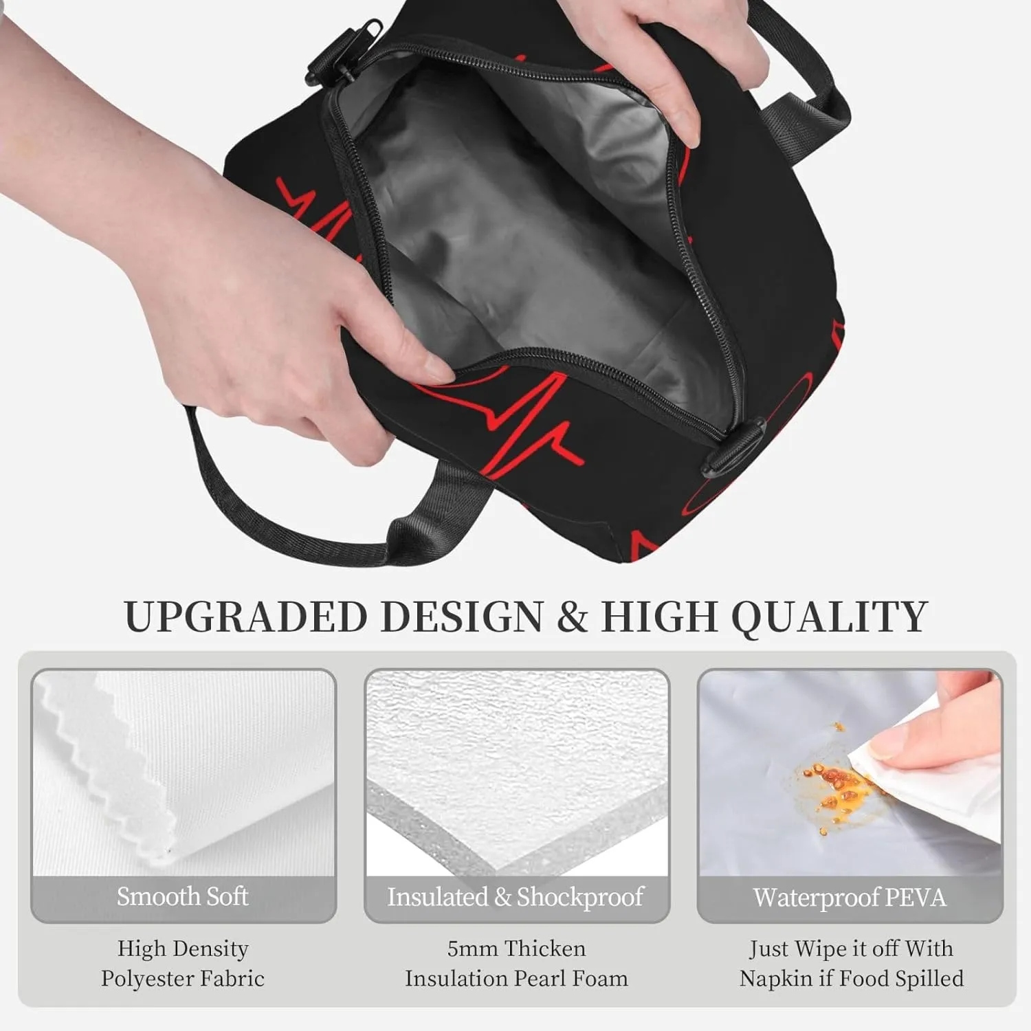 Nurse And Heart Ekg Nursing Lunch Bag Hand Tote Crossbody Insulated Lunch Bag Large Portable Lunch Box