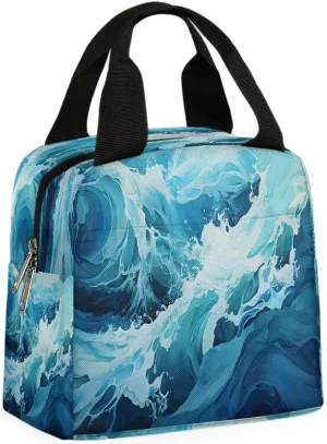Ocean Seawater Waves Lunch Bag for Women Men, Reusable Insulated Lunch Box Adult Leakproof Cooler Food Lunch Container Womens Lunch Tote Bags for Picnic Travel Work