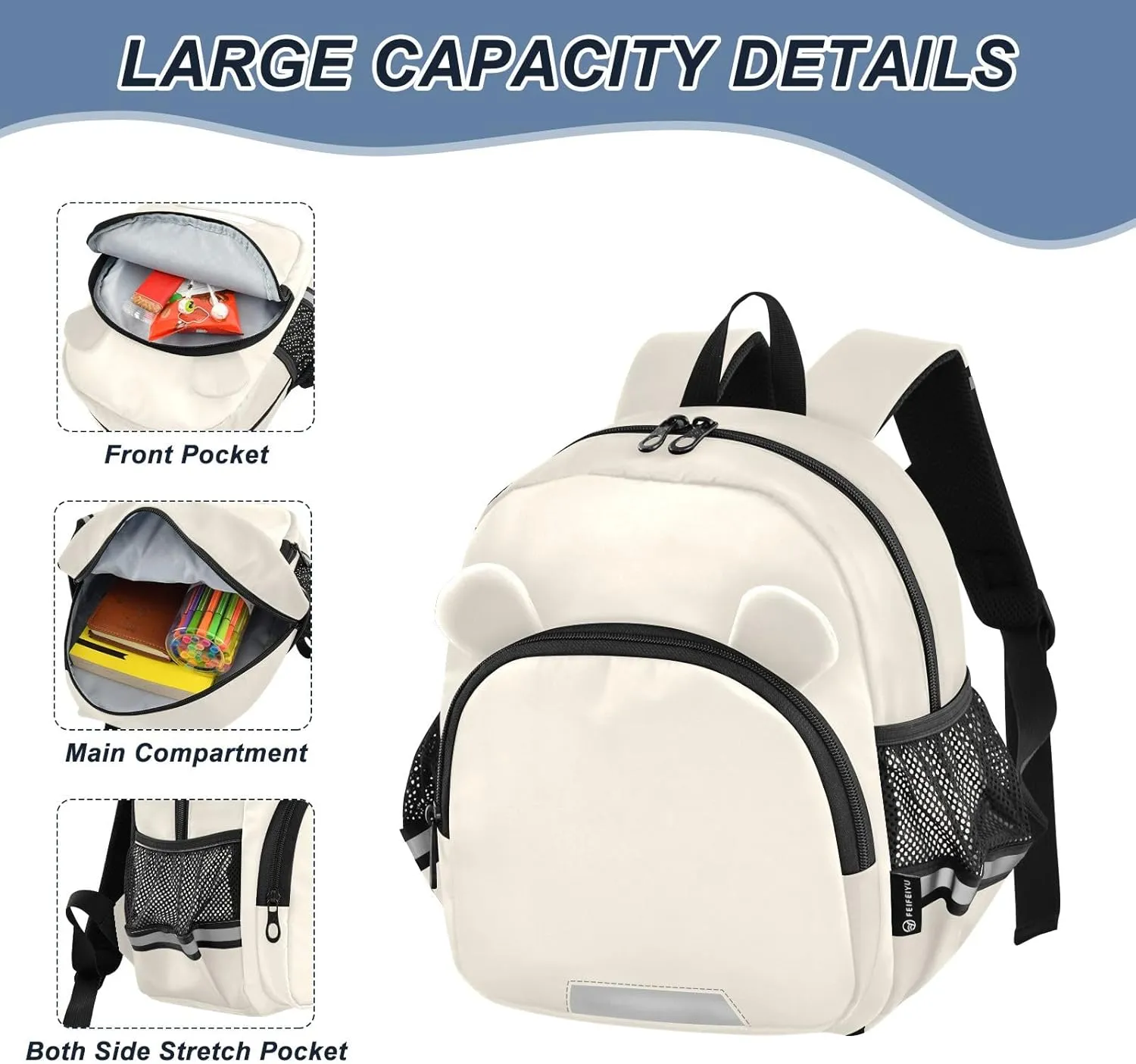 ODAWA Old Lace Toddler Bookbag with Reflective Strips, Chest Buckle, and Leash for Boys & Girls