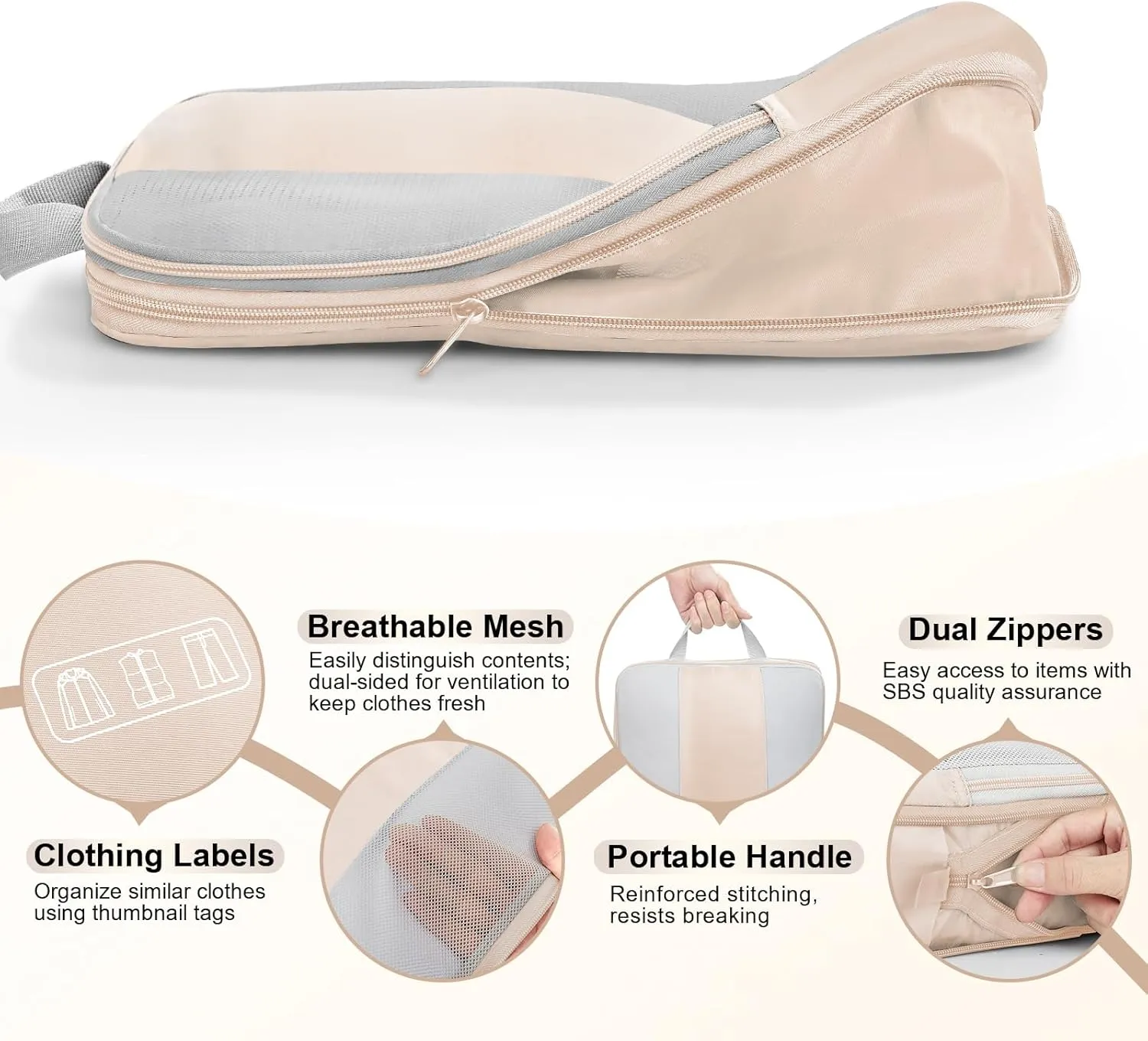 OlarHike 10 Set Compression Packing Cubes for Travel Women Mom,Luggage Clothes Storage Gifts for Travelers,Airplane/Cruise/Car/Train Travel Essentials,Compressible Expandable Saver Space Bags(Beige)