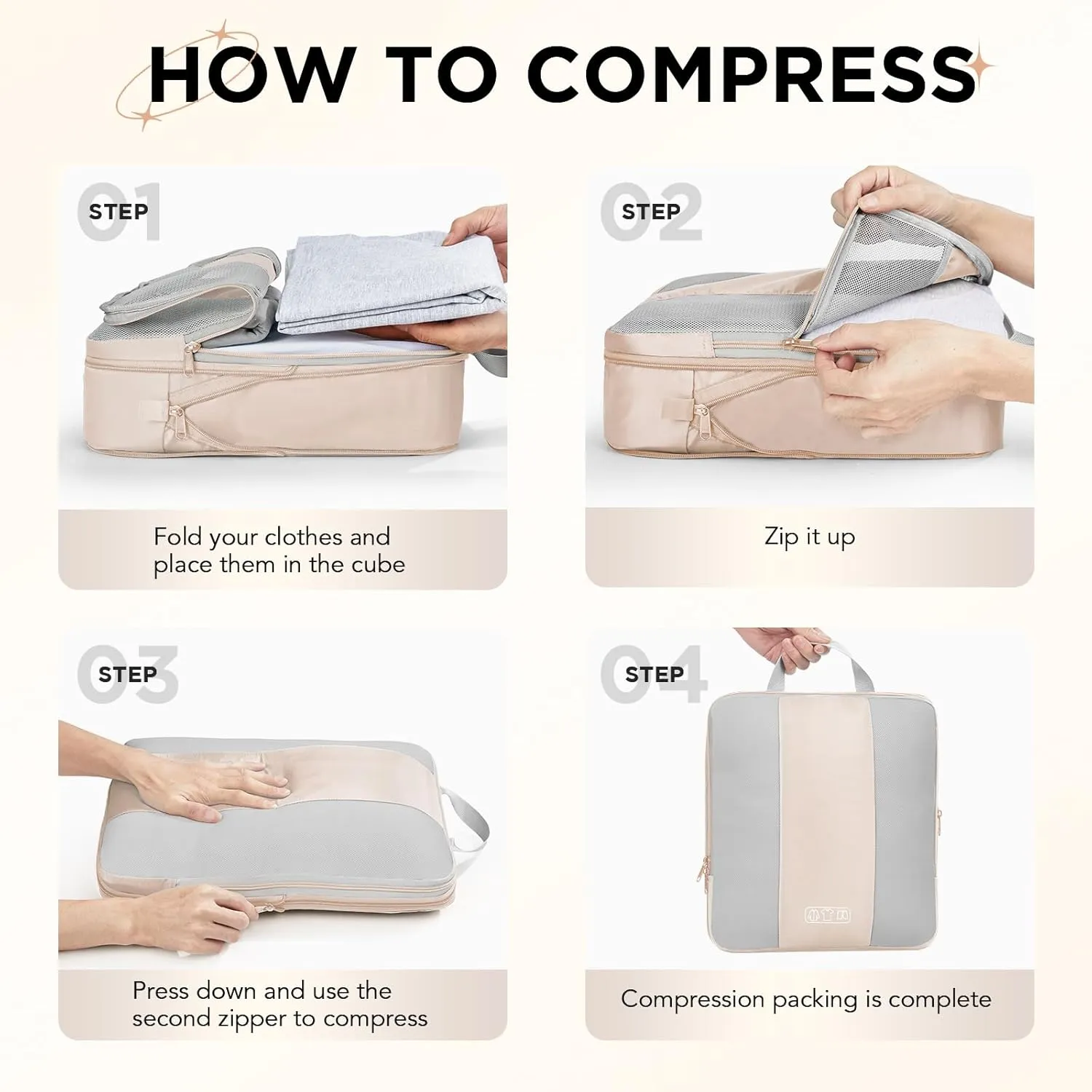 OlarHike 10 Set Compression Packing Cubes for Travel Women Mom,Luggage Clothes Storage Gifts for Travelers,Airplane/Cruise/Car/Train Travel Essentials,Compressible Expandable Saver Space Bags(Beige)