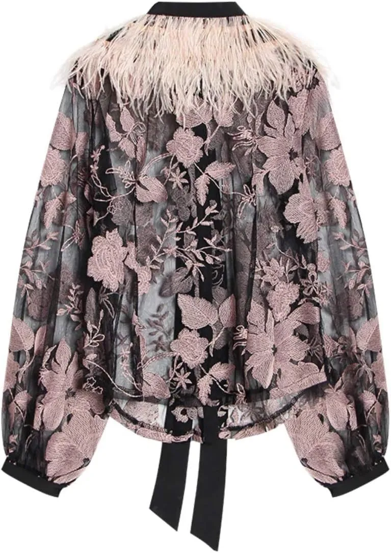 Older Womens Tops and Blouses Lace Perspective Stitch Bandage Bow Loose Older Womens Tops Older Womens Tops Long Sleeve