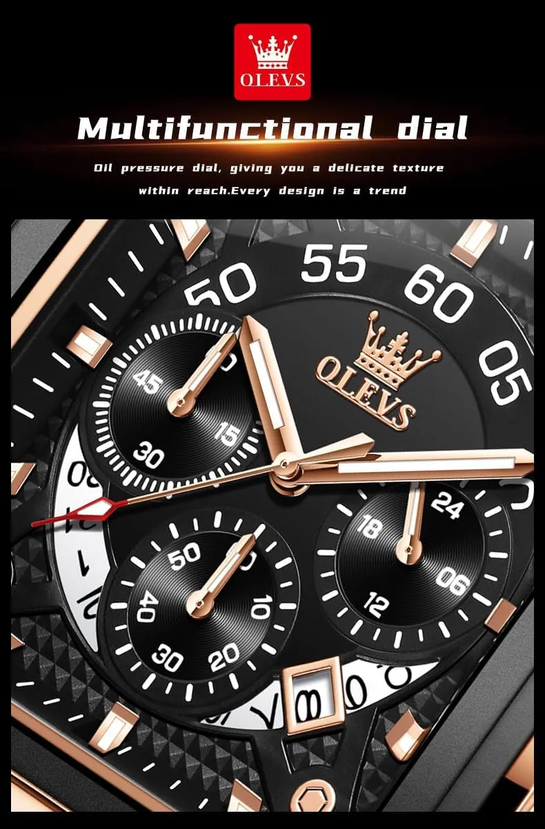 OLEVS Stylish Wrist Watch for Men,Silicone Strap Men Watches,Pro Diver Stainless Steel Chronograph Watch,Waterproof Date Dress Watch for Man,Large Face Male Watch