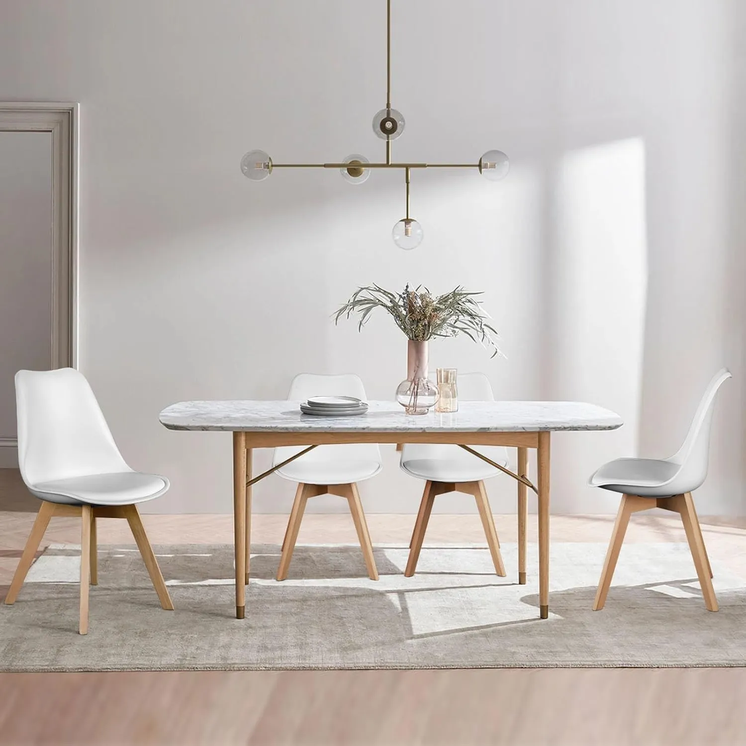 OLIXIS Set of 4 Dining Kitchen Mid-Century Modern Chairs with Wood Legs and PU Leather Cushion for Living Room Bedroom Outdoor Lounge, White