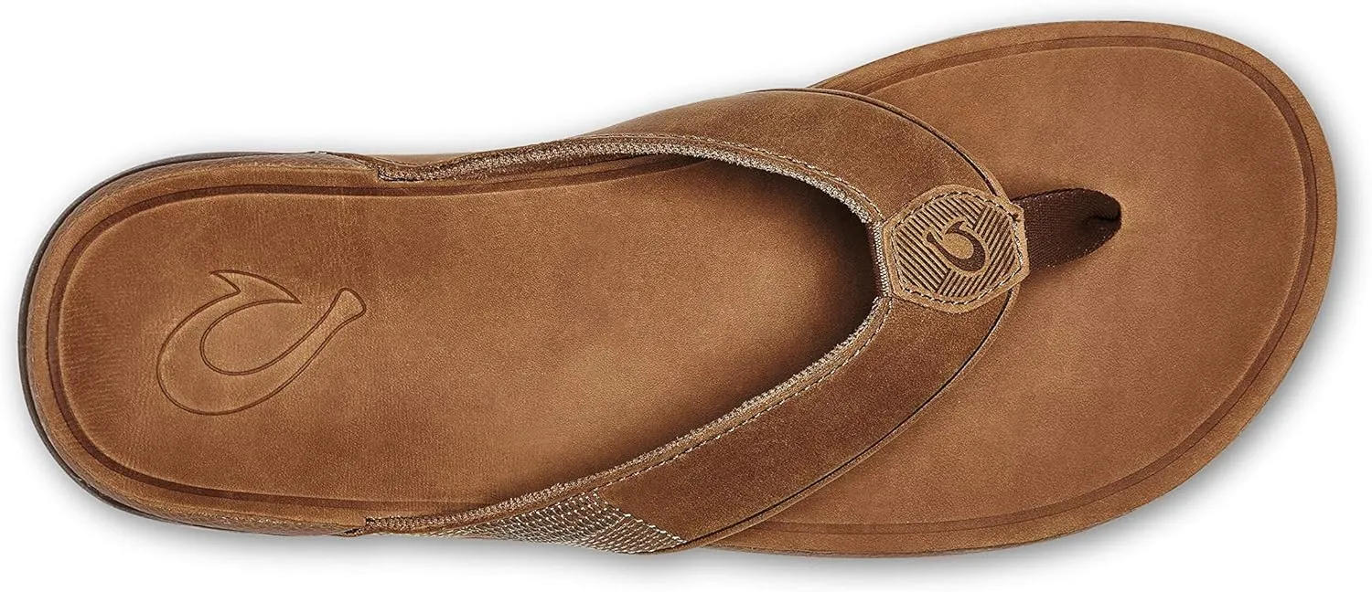 OLUKAI Tuahine Men's Waterproof Leather Sandals, Versatile Beach Flip Flops, Arch Support & Comfort Fit, Lightweight & Durable, Enhanced Grip & Traction