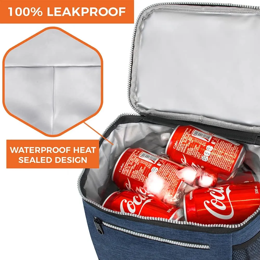 opux Extra Large Insulated Lunch Box Men Women, Lunch Bag for Work, Leakproof Soft Cooler Tote Adult, Lunch Pail, Picnic Beach Collapsible Food Bag with Shoulder Strap, Heather Navy
