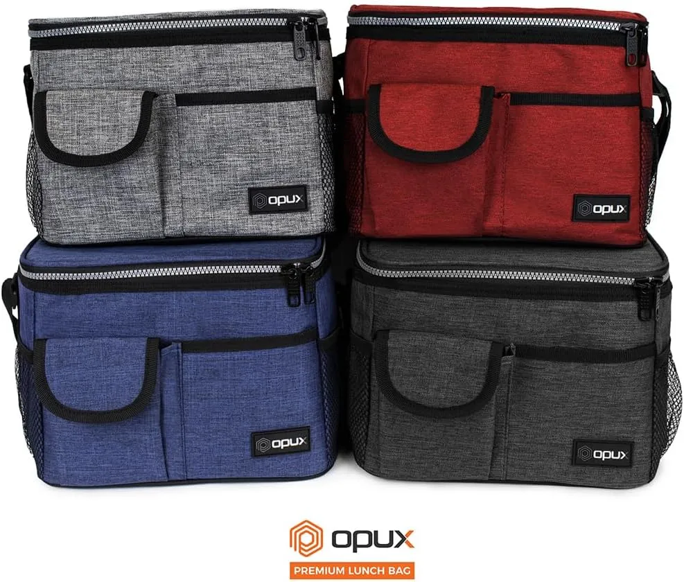 opux Insulated Lunch Bag for Men Women, Leakproof Heather Gray Lunch Box for Work, Portable Soft Lunch Cooler Bag with Shoulder Strap, Adult Lunchbox Lunch Pail for Kid Boy Girl School, 14 Can/8L