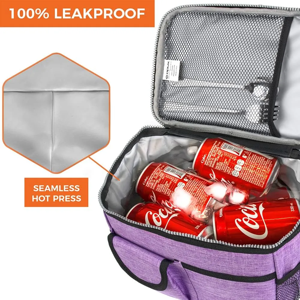 opux Insulated Lunch Bag for Men Women, Leakproof Heather Purple Lunch Box for Work, Portable Soft Lunch Cooler Bag with Shoulder Strap, Adult Lunchbox Lunch Pail for Kid Boy Girl School, 14 Can/8L