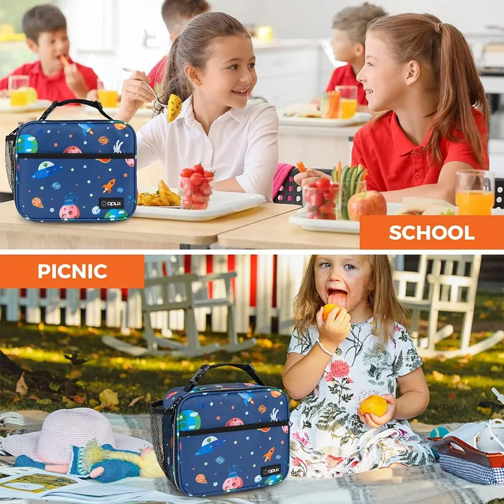 Opux Space Astronaut Lunch Bag, Soft Insulated Lunch Box for Kids, Boys, Girls, Reusable, Portable, Waterproof, Durable