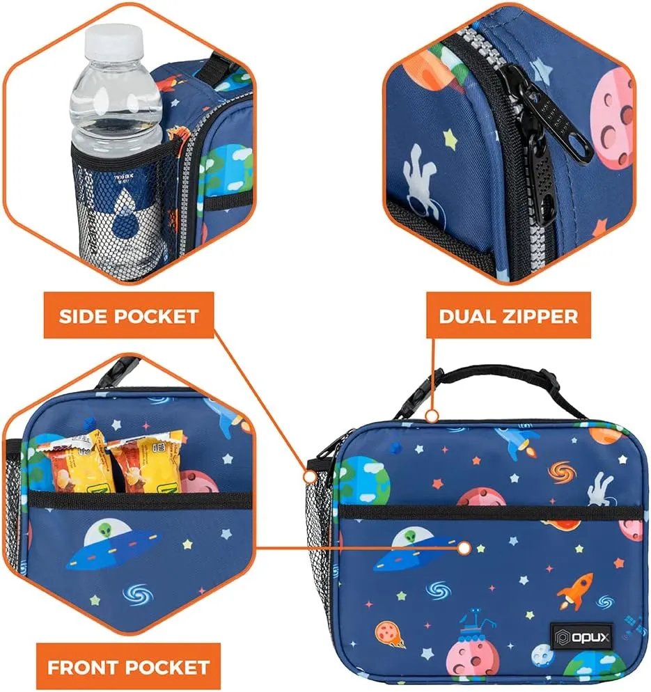 Opux Space Astronaut Lunch Bag, Soft Insulated Lunch Box for Kids, Boys, Girls, Reusable, Portable, Waterproof, Durable