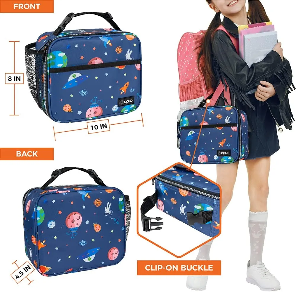 Opux Space Astronaut Lunch Bag, Soft Insulated Lunch Box for Kids, Boys, Girls, Reusable, Portable, Waterproof, Durable