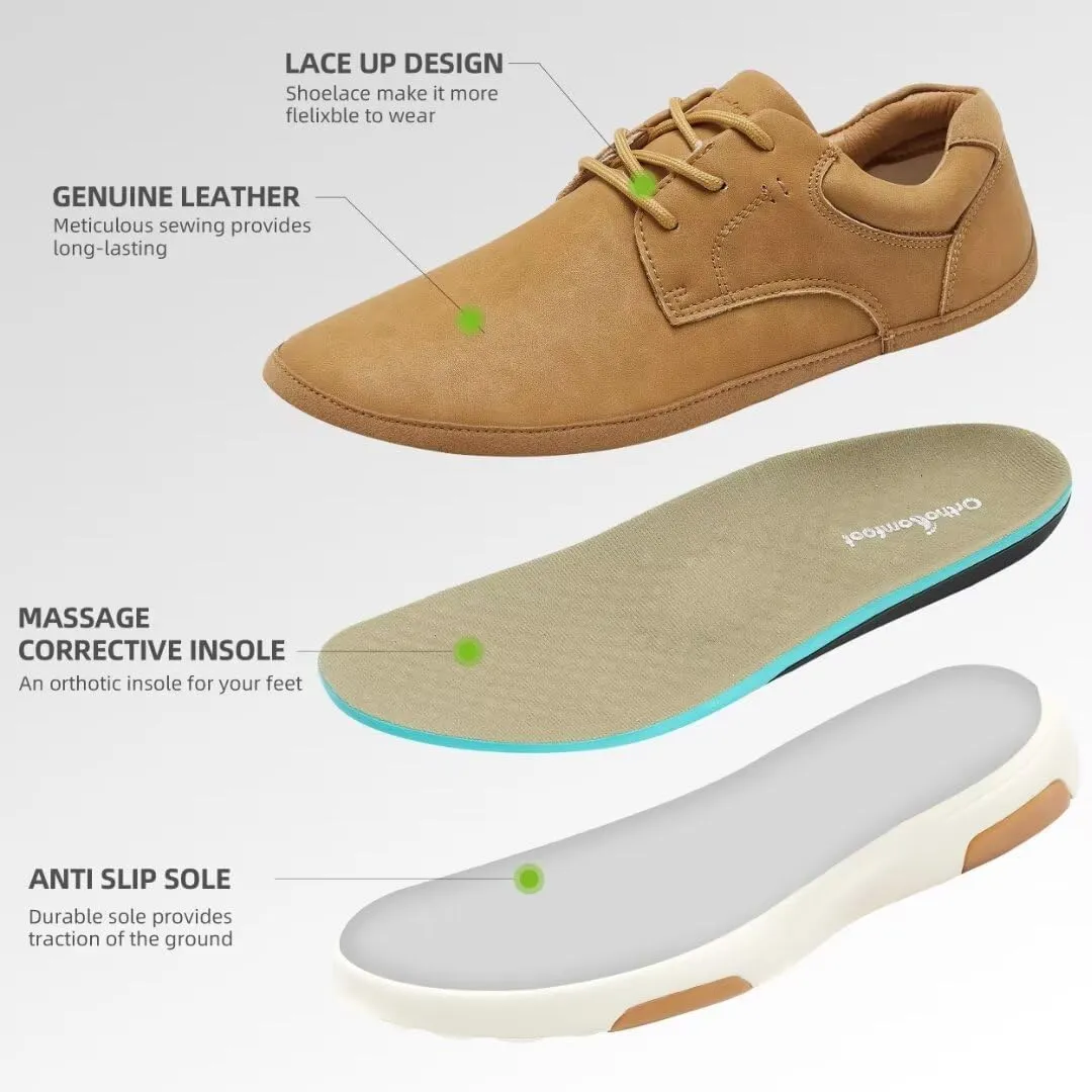 OrthoComfoot Men's Orthopedic Leather Dress Walking Shoes: Comfortable Arch Support Fashion Sneakers for Plantar Fasciitis, Orthotic Causal Business Shoes for Heel Foot Pain Relief