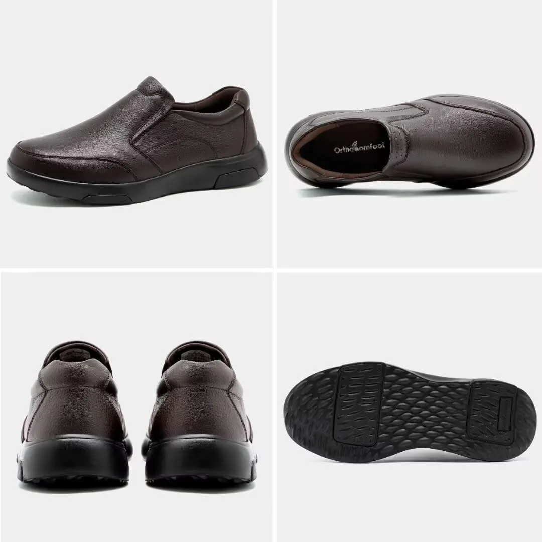 OrthoComfoot Men's Orthopedic Leather Dress Walking Shoes: Comfortable Plantar Fasciitis Oxfords with Arch Support, Business Diabetic Slip-On Loafers for Foot and Heel Pain Relief