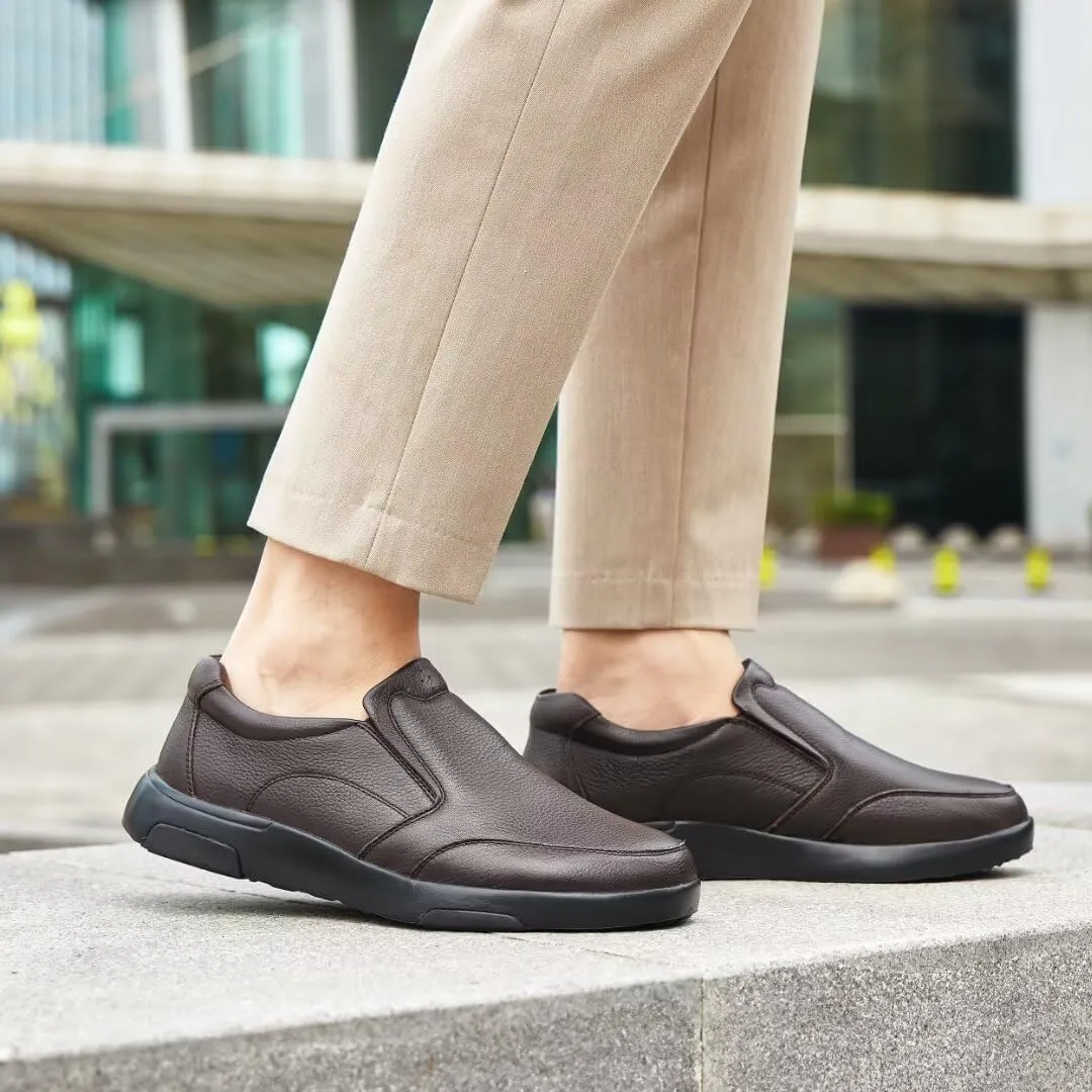 OrthoComfoot Men's Orthopedic Leather Dress Walking Shoes: Comfortable Plantar Fasciitis Oxfords with Arch Support, Business Diabetic Slip-On Loafers for Foot and Heel Pain Relief