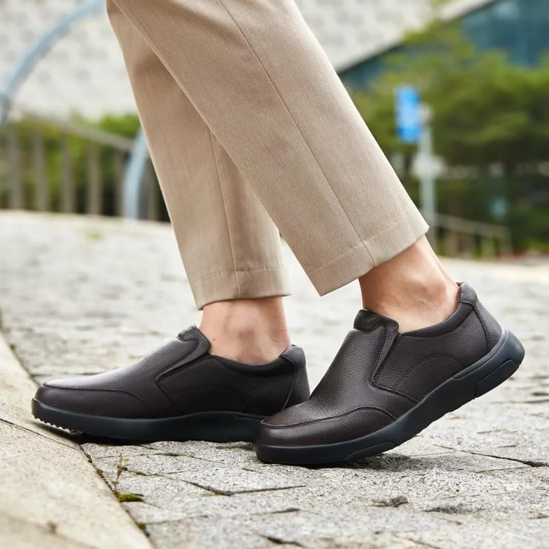 OrthoComfoot Men's Orthopedic Leather Dress Walking Shoes: Comfortable Plantar Fasciitis Oxfords with Arch Support, Business Diabetic Slip-On Loafers for Foot and Heel Pain Relief