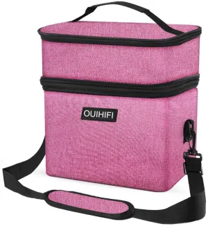 OUIHIFI Lunch Box Double Deck Lunch Bag,Dual Compartment Resuable Cooler Tote Bag With Shoulder Strap Leakproof Lunch Box for Office, School, Work