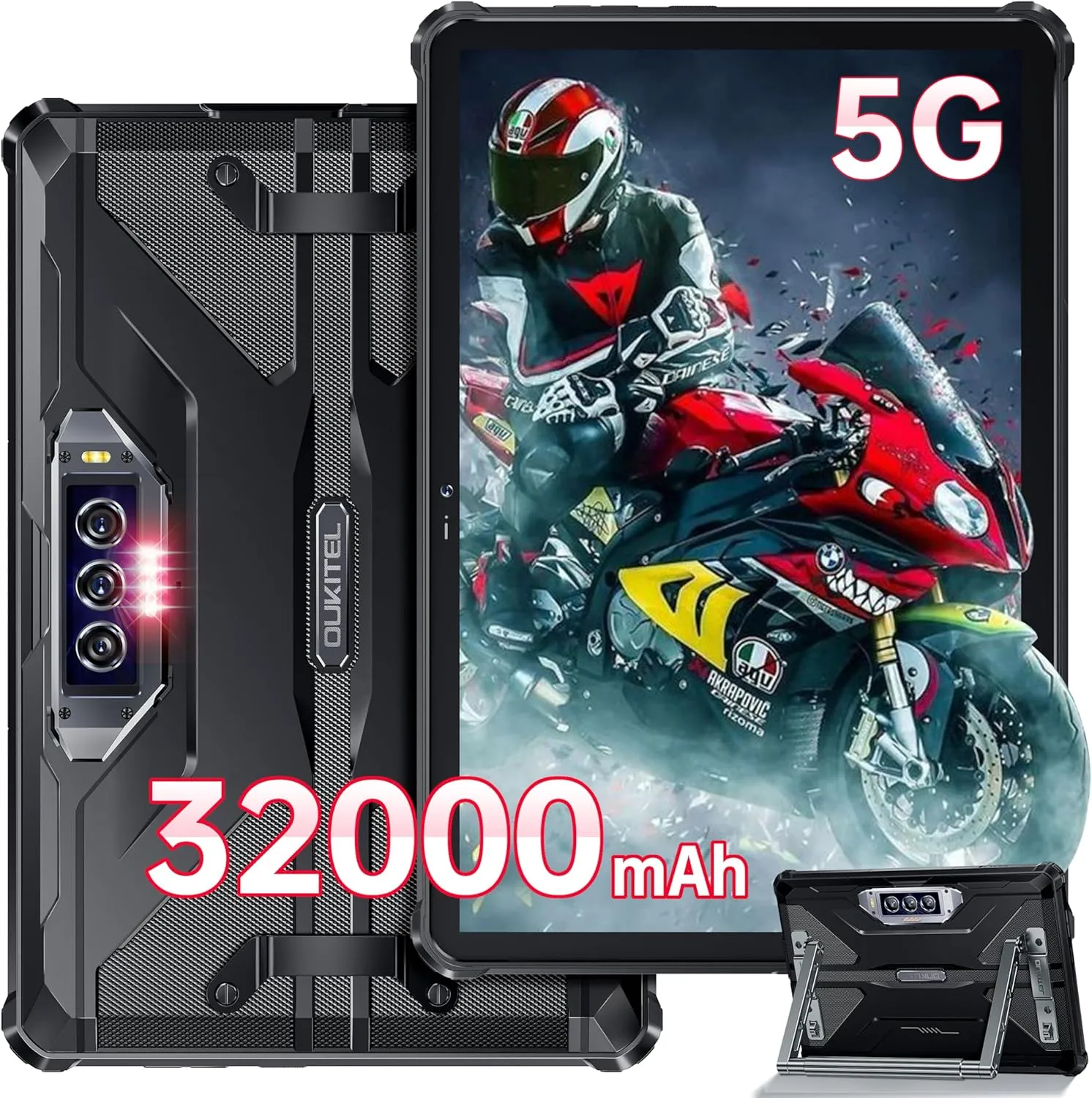 OUKITEL RT7 5G Rugged Tablet Android 13, 24GB 256GB - Waterproof Tablet, 32000mAh Battery 10.1" FHD Tablets,33W Fast Charging,48MP 32MP 20MP Night Vision Camera, 5G Dual SIM 5G WiFi/OTG/GPS/T-Mobile