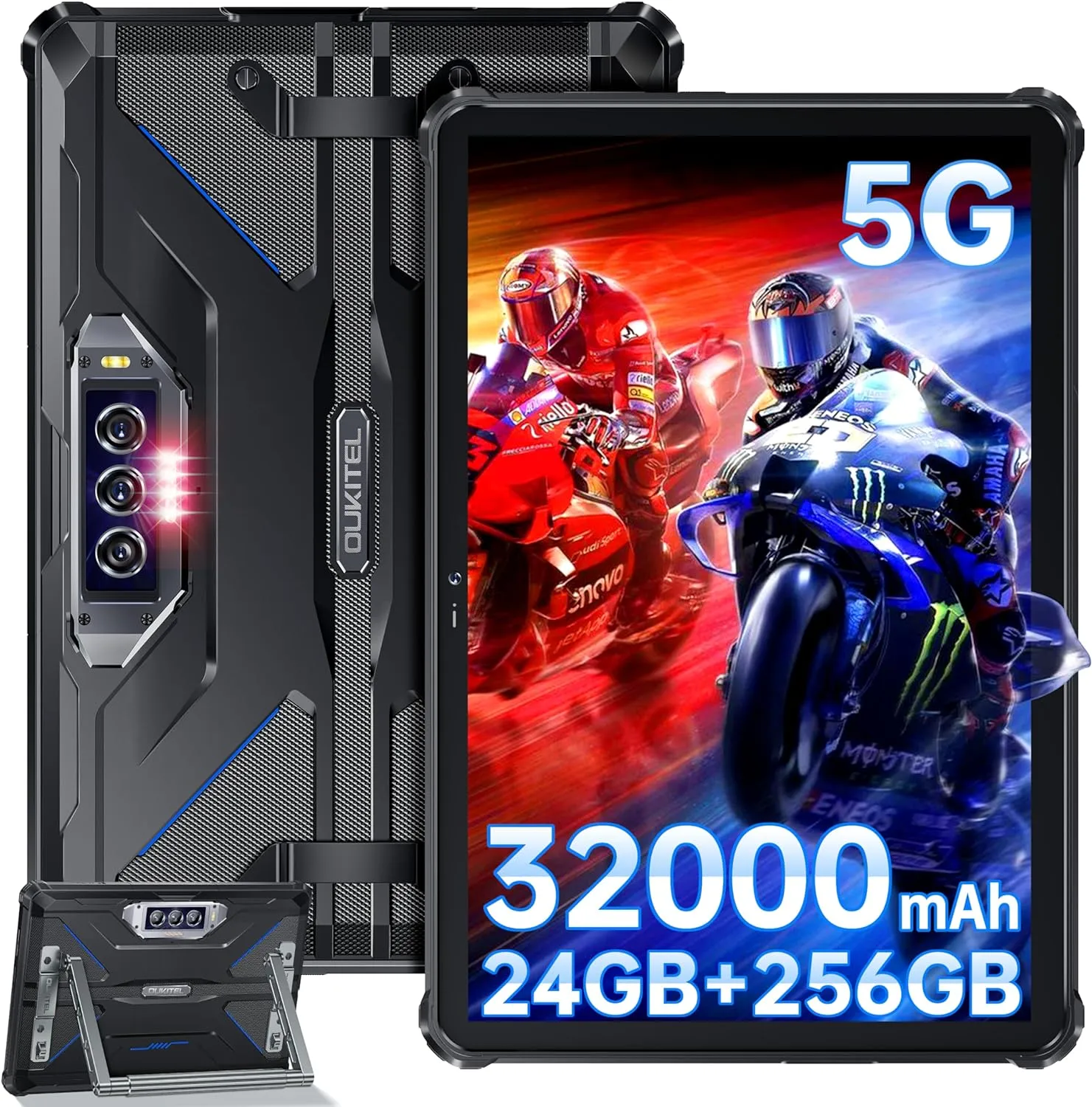 OUKITEL RT7 5G Rugged Tablet Android 13, 32000mAh Battery 24GB 256GB - Waterproof Tablet, 10.1" FHD Tablets 33W Fast Charging,48MP 32MP 20MP Night Vision Camera,5G Dual SIM 5G WiFi/OTG/GPS/T-Mobile