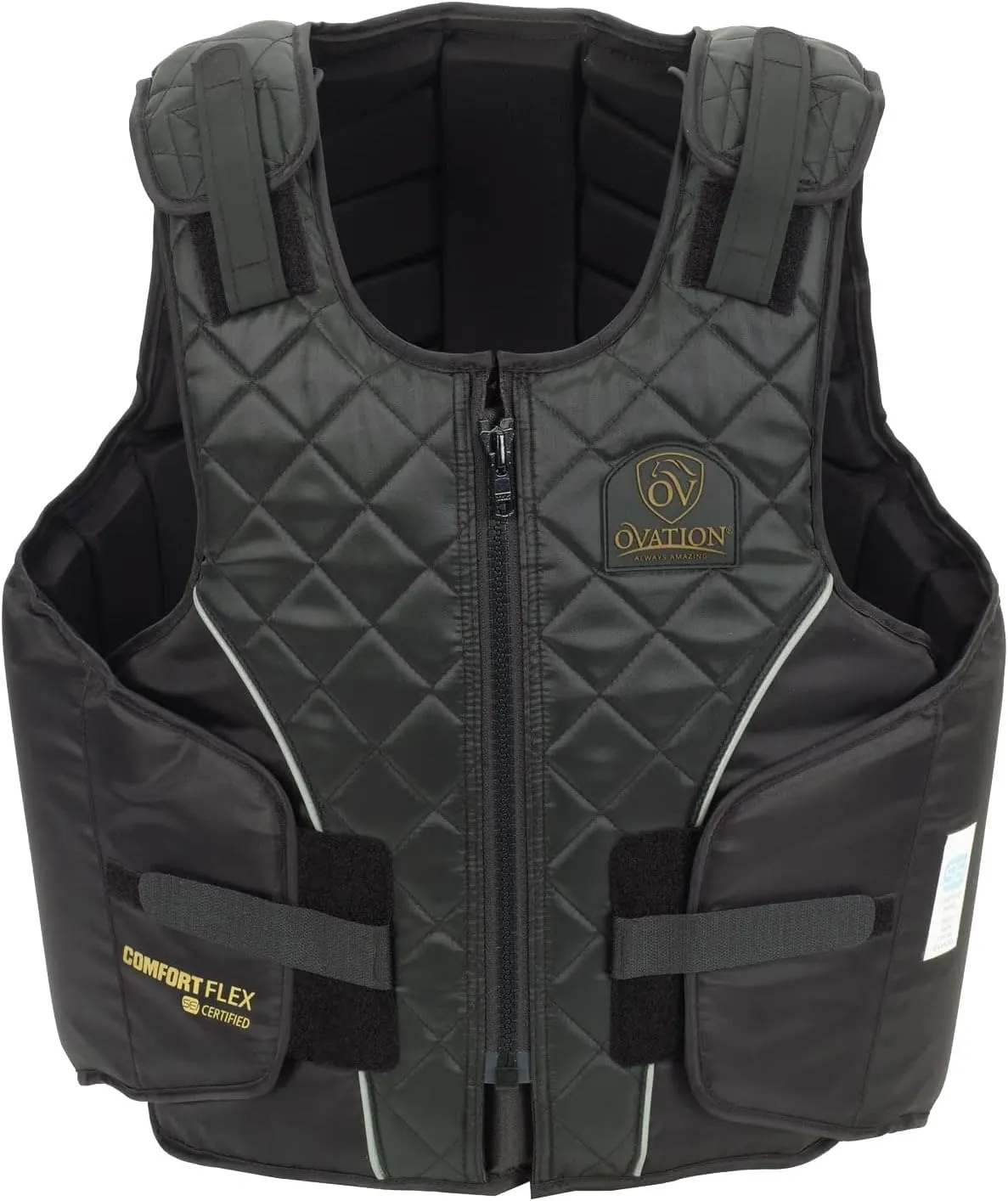 Ovation Adults' ComfortFlex Body Protector | Durable Comfortable Adjustable Safety Reflective Piping Equestrian Riding Vest, Black, Large
