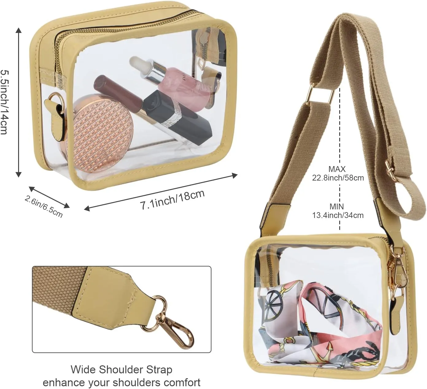 Oweisong Clear Bag for Stadium Events Women Stadium Approved Crossbody Bag Clear Purse Concert Sport Shoulder Handbag