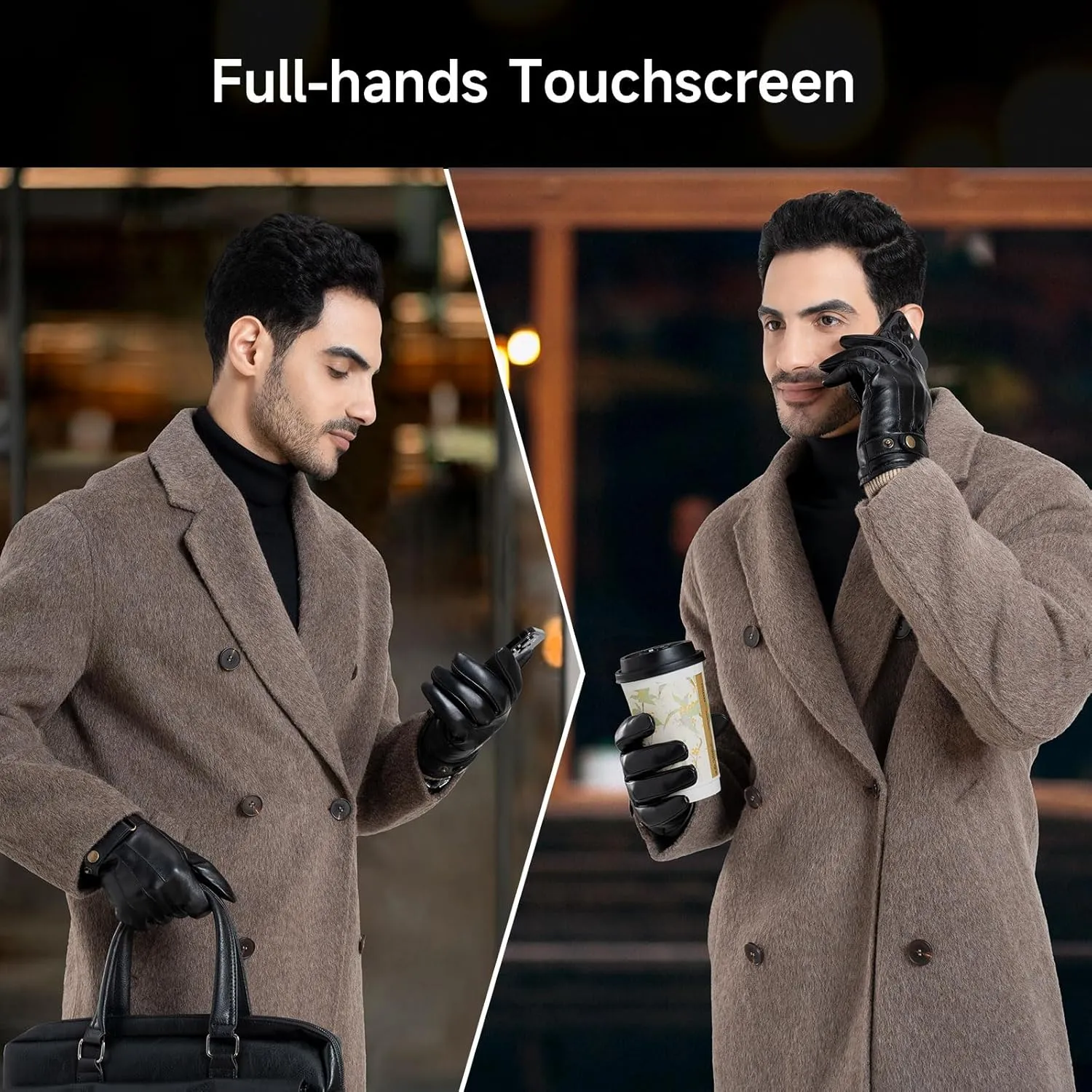 OZERO Winter Gloves for Men: Touchscreen Wool Blend-Lined Thermal Leather Gloves Gift Box Packaging for Father Husband