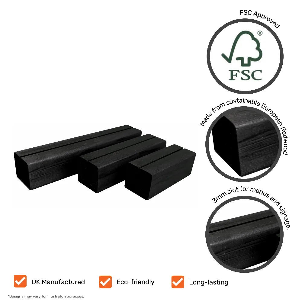 Pack of 10 Black Wooden Menu Holder Blocks - 148mm