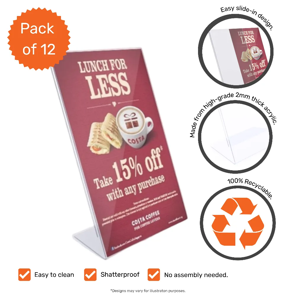 Pack of 12 Acrylic A6 Literature Holder - Portrait