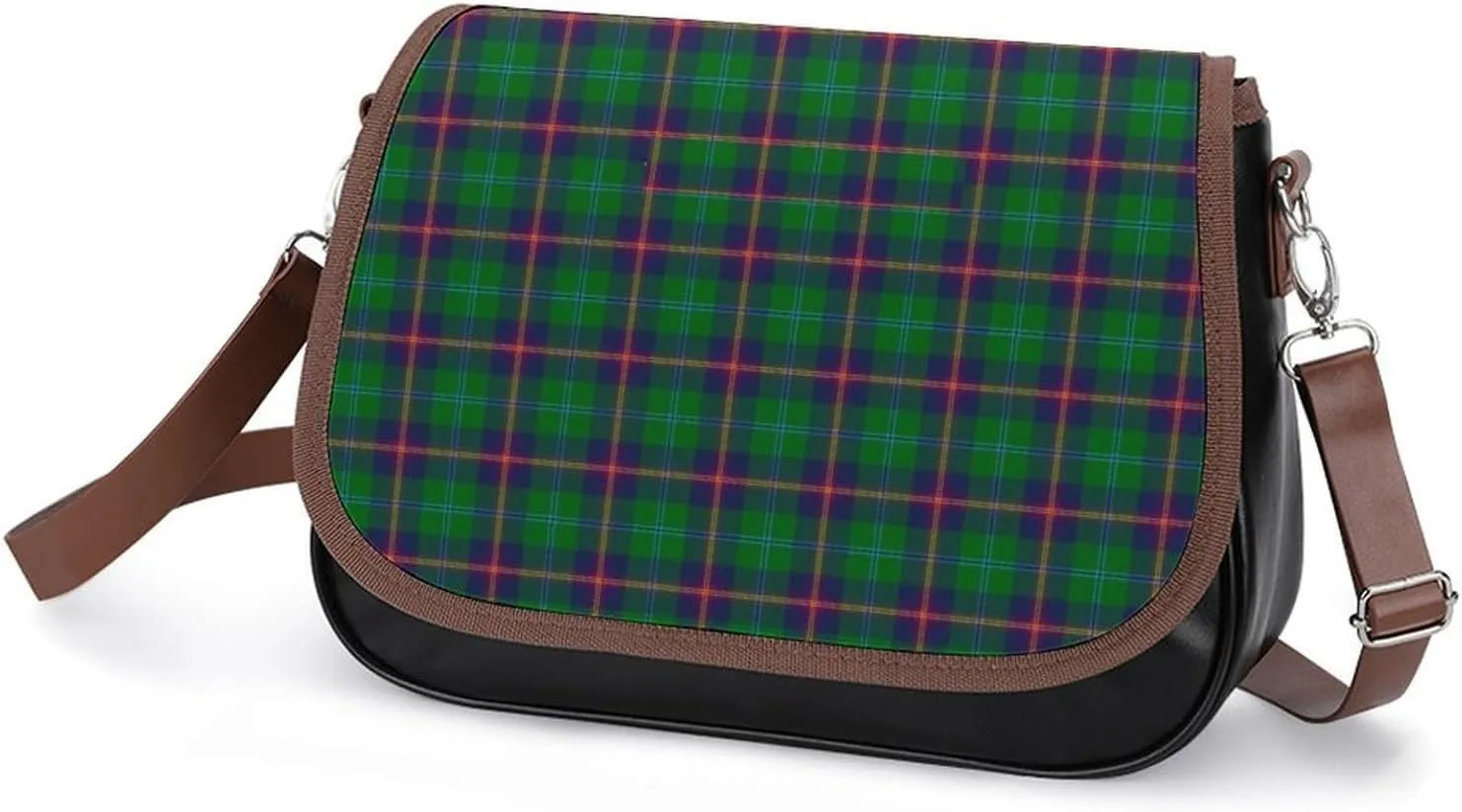 Paisley District Tartan Leather Decorative Crossbody Strap Backpack, Large Capacity Shoulder Bag