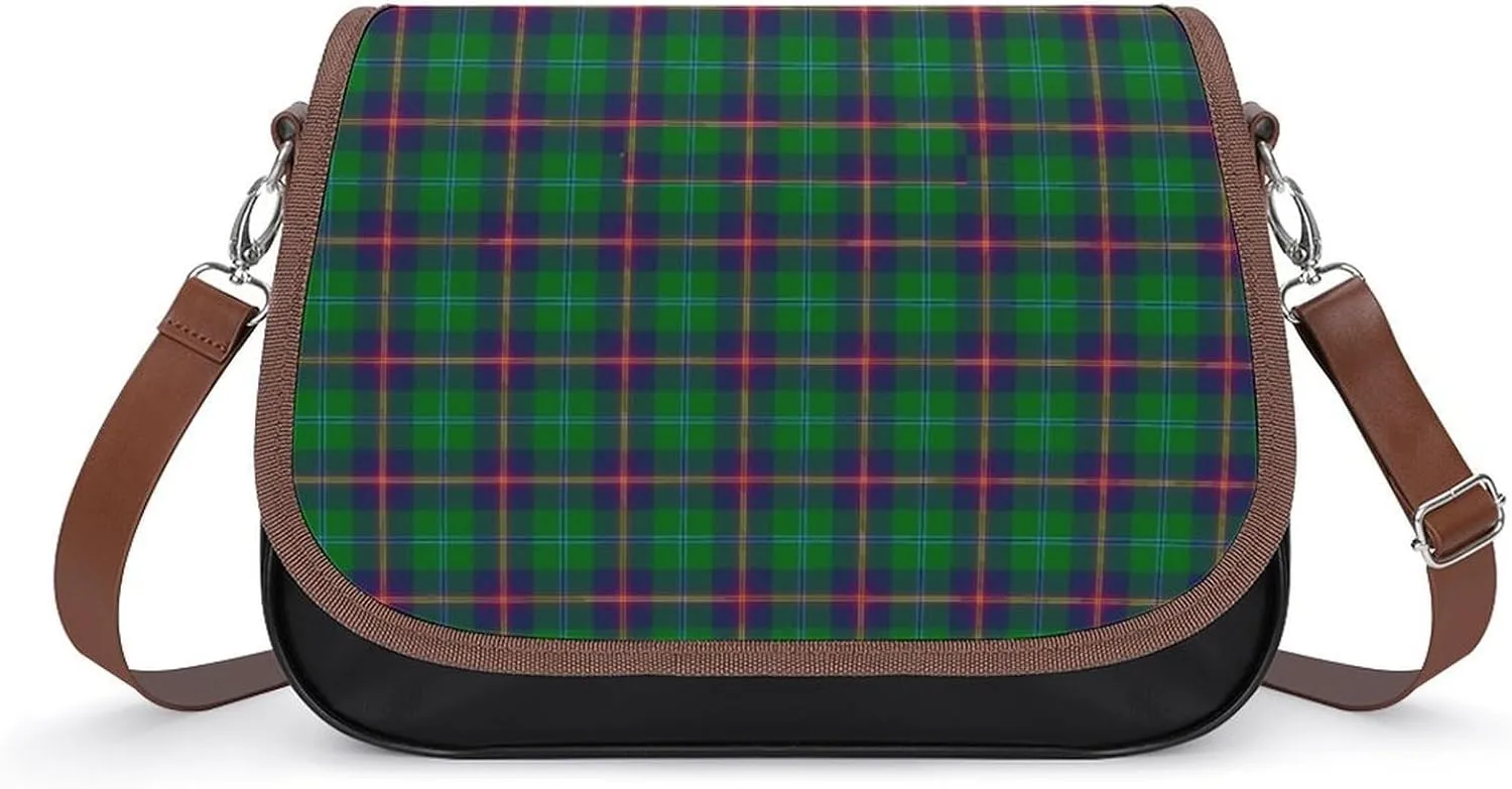 Paisley District Tartan Leather Decorative Crossbody Strap Backpack, Large Capacity Shoulder Bag