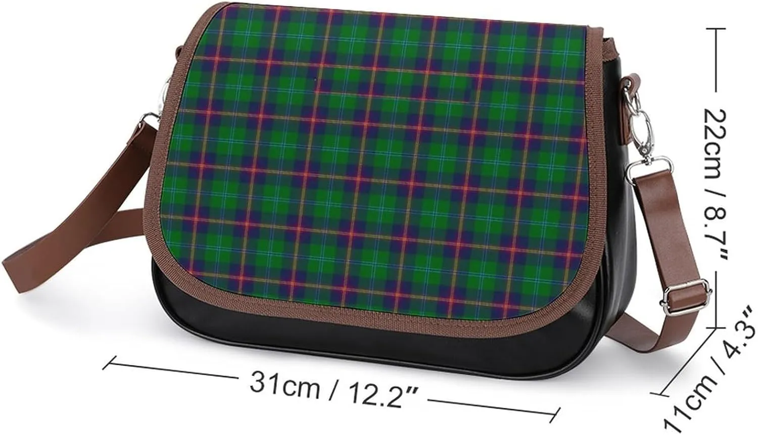 Paisley District Tartan Leather Decorative Crossbody Strap Backpack, Large Capacity Shoulder Bag