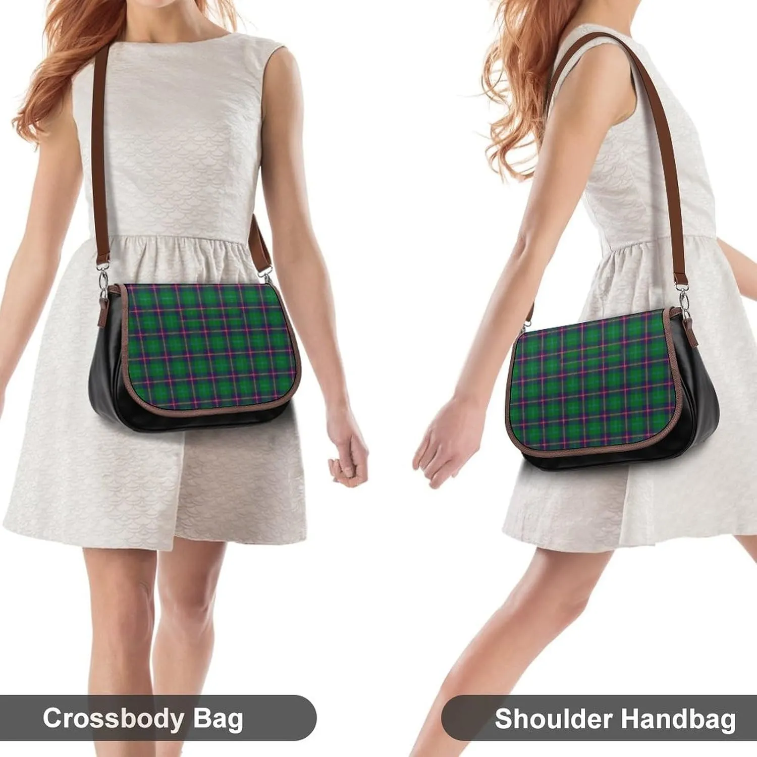 Paisley District Tartan Leather Decorative Crossbody Strap Backpack, Large Capacity Shoulder Bag