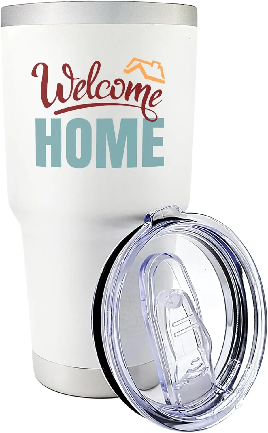Palm City Products Premium 30 oz Welcome Home White Tumbler with Slider Lid – Tumbler for Those Who Love Coming Home – Ideal Housewarming and New House Gift – For Frequent Travelers and Home Lovers