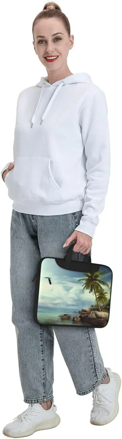 Palm Tree Rocky Shore Laptop Shoulder Bag Portable Laptop Bag Laptop Case Crossbody Briefcase w/Strap Handle