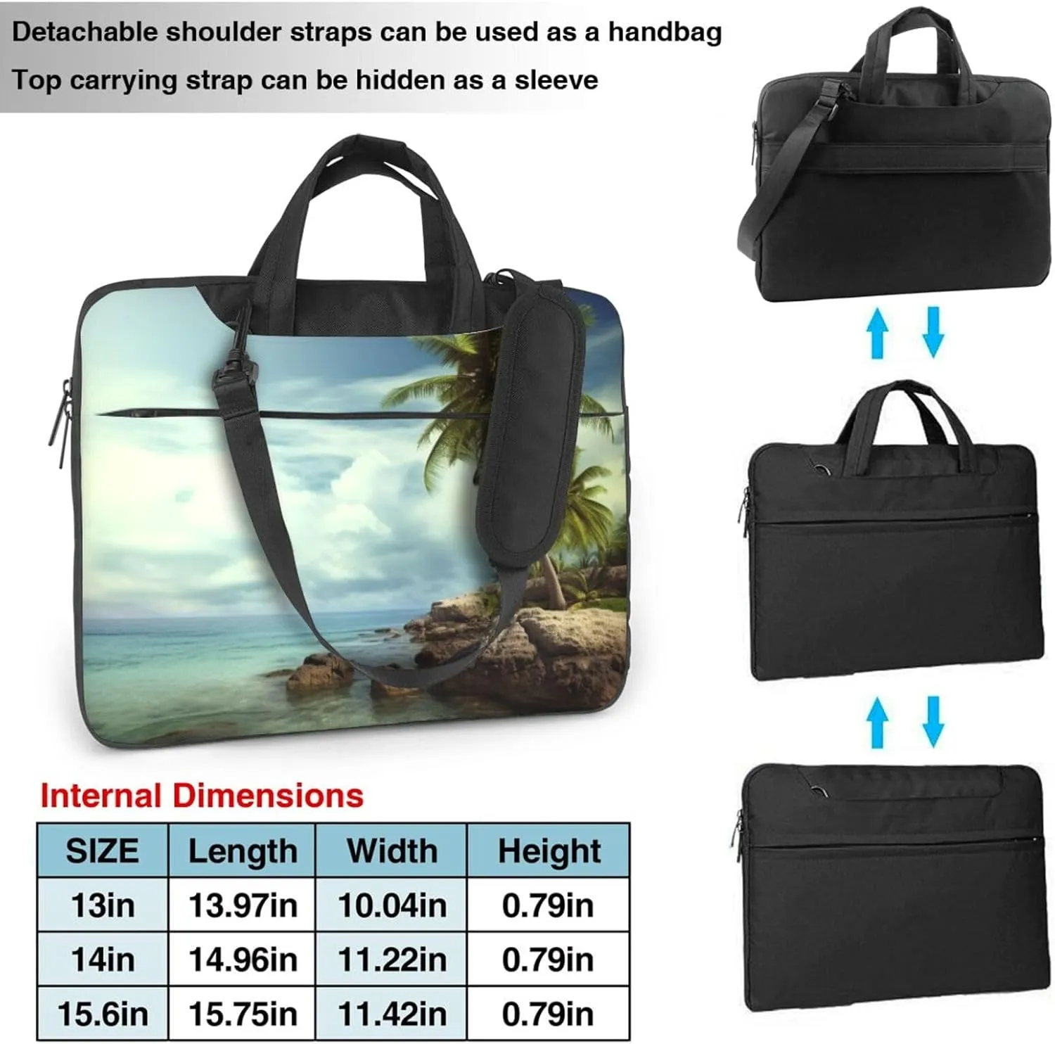 Palm Tree Rocky Shore Laptop Shoulder Bag Portable Laptop Bag Laptop Case Crossbody Briefcase w/Strap Handle