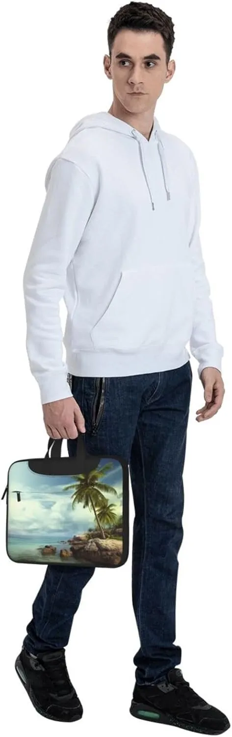 Palm Tree Rocky Shore Laptop Shoulder Bag Portable Laptop Bag Laptop Case Crossbody Briefcase w/Strap Handle