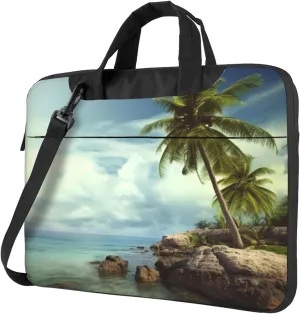 Palm Tree Rocky Shore Laptop Shoulder Bag Portable Laptop Bag Laptop Case Crossbody Briefcase w/Strap Handle