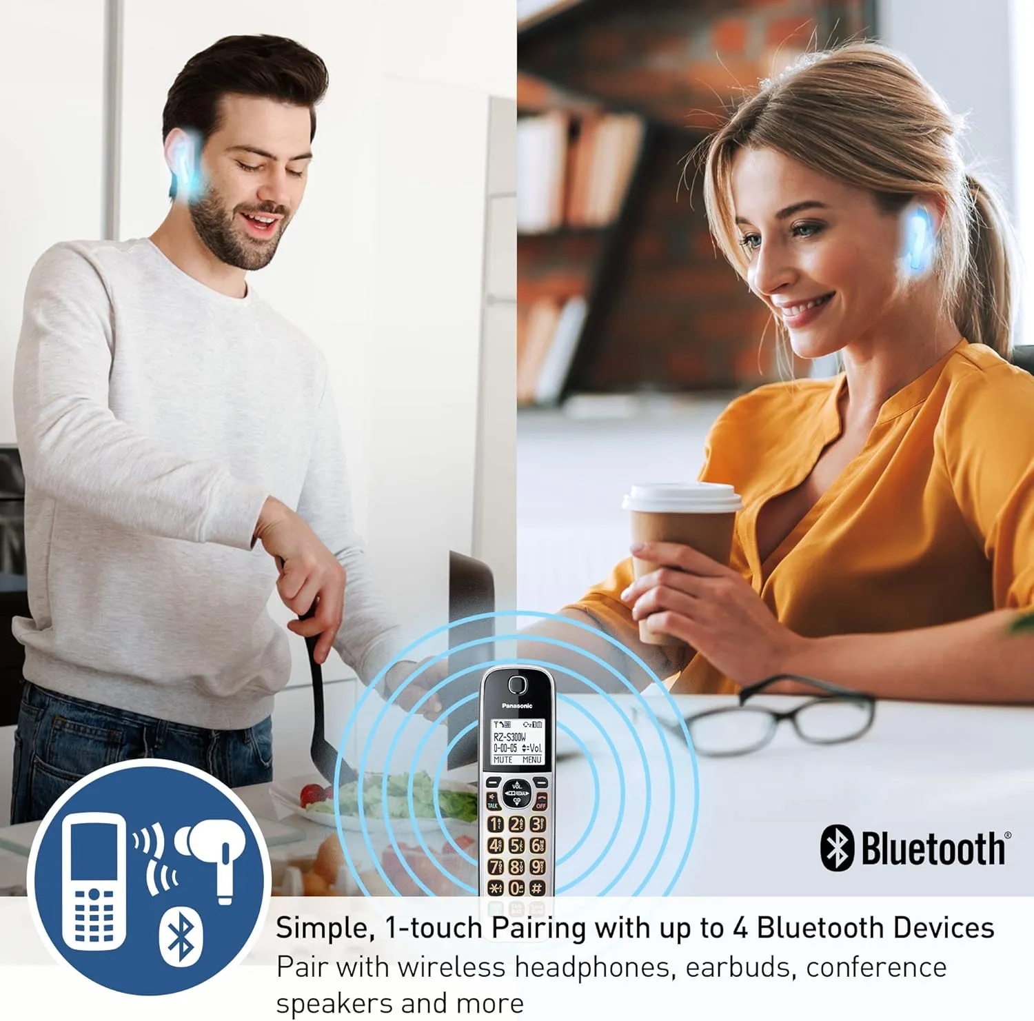 Panasonic Expandable Corded Phone System, Bluetooth Pairing for Wireless Headphones and Hearing Aids, Smart Call Block, KX-TGF892B (Black), 2 Cordless   1 Corded Handset (Pack of 1)
