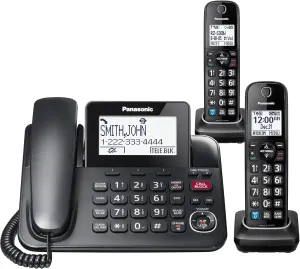 Panasonic Expandable Corded Phone System, Bluetooth Pairing for Wireless Headphones and Hearing Aids, Smart Call Block, KX-TGF892B (Black), 2 Cordless   1 Corded Handset (Pack of 1)