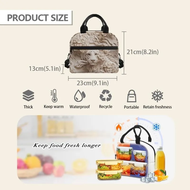 Paper Sculpture Tiger Lunch Box Men Women 6L Floral Paper Carving Tigers Insulated Lunch Bag Women Shoulder Belt Lunch Cooler Bag Leakproof Tote Bag Work Travel