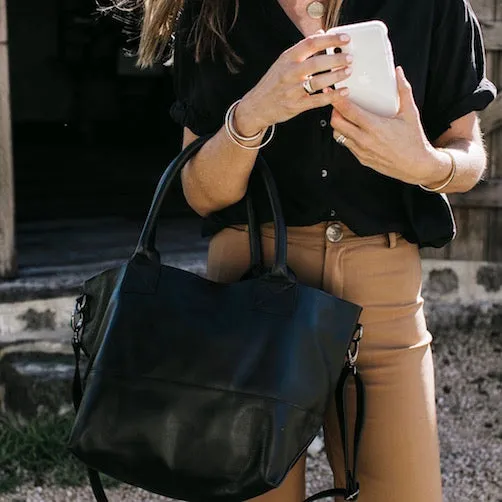 Paris Black Leather Tote Bag