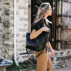 Paris Black Leather Tote Bag