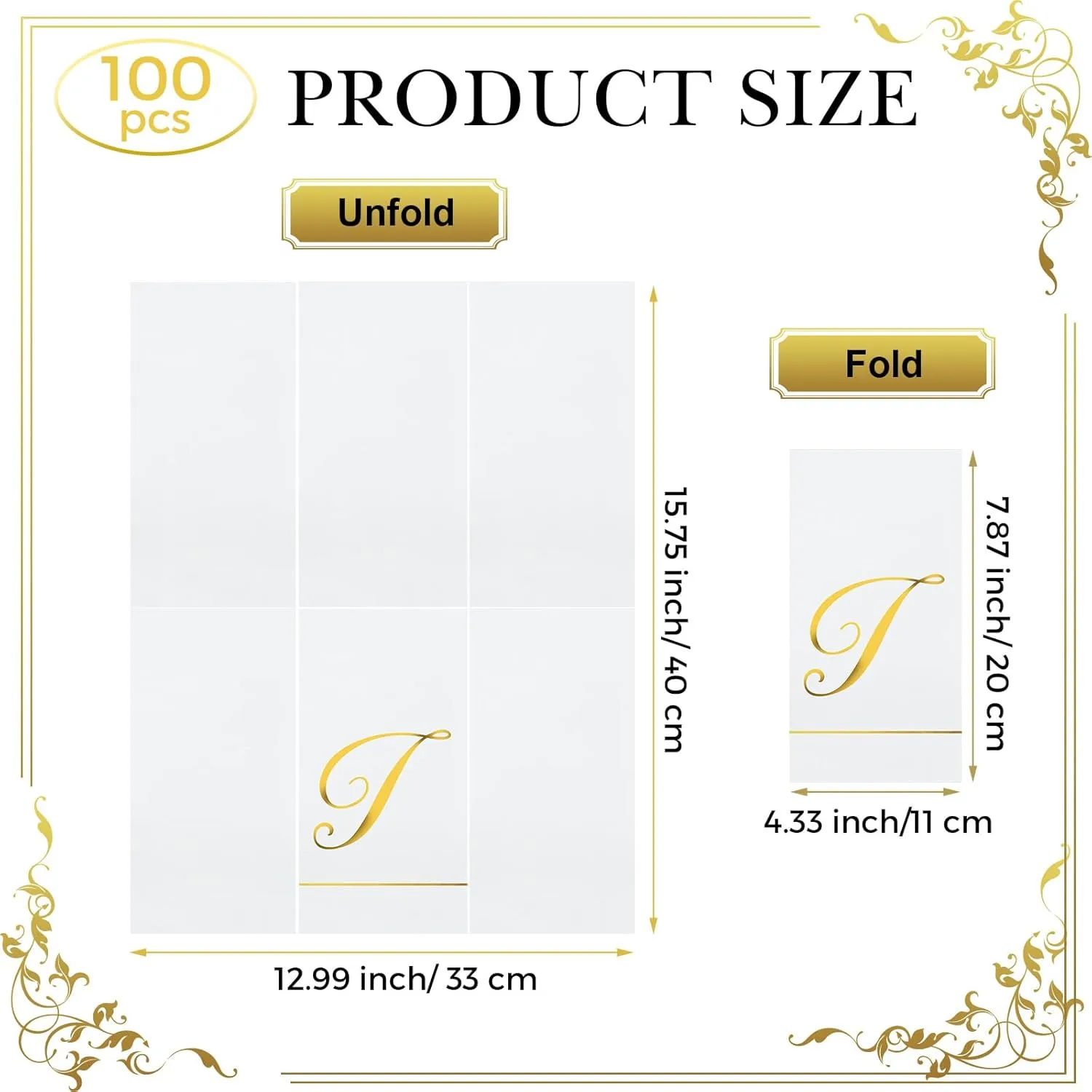 Pasimy 100 Pcs Initial Napkins Monogram Guest Napkins Gold Letter Paper Towels Disposable Elegant Dinner Towels for Wedding Bridal Shower Holiday Birthday Party Tableware Decor(T Letter)