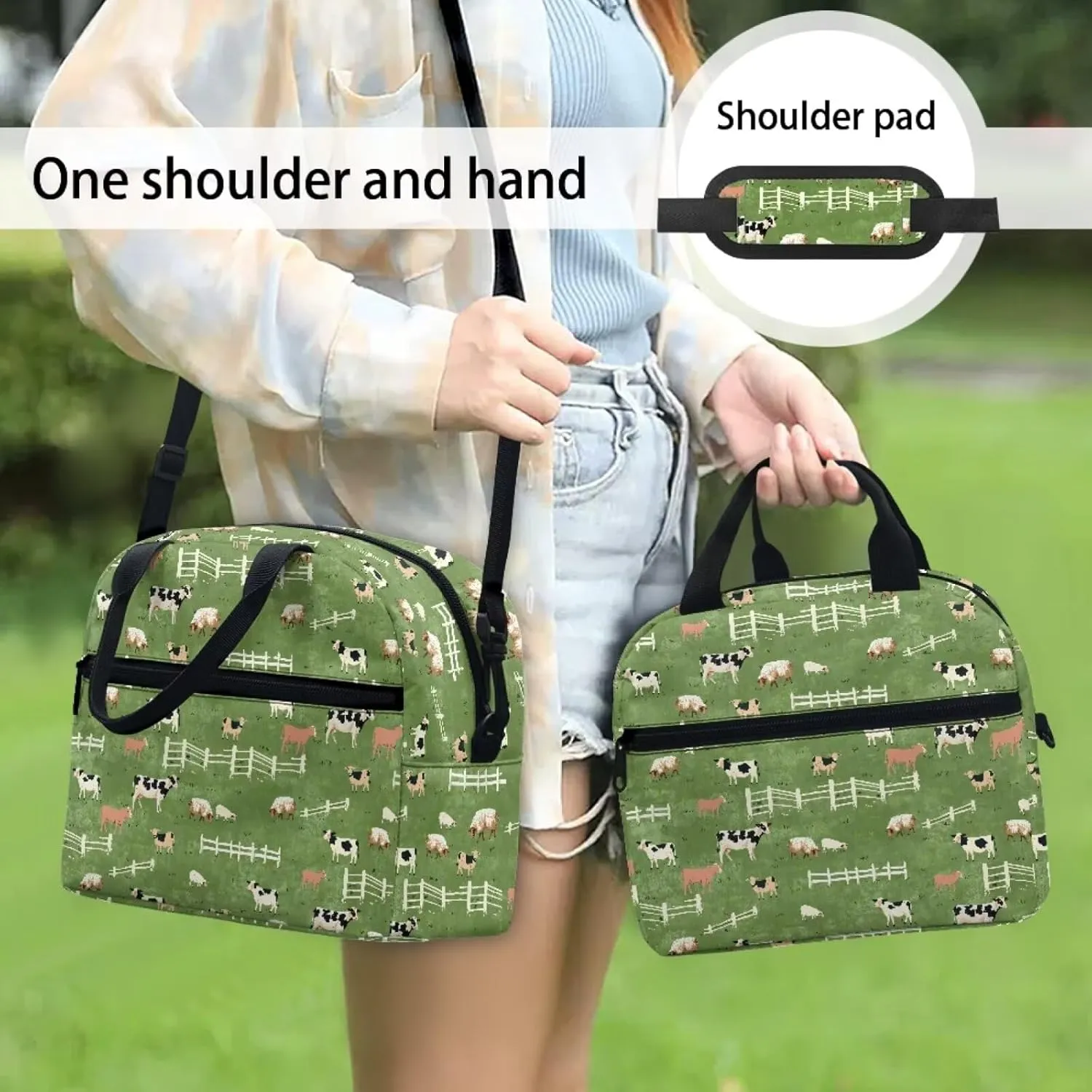 Pasture Lunch Bag Tote Bag Lunch Organizer Lunch Holder Compartment Insulated Lunch Cooler Bag for Women Girls Boys Men