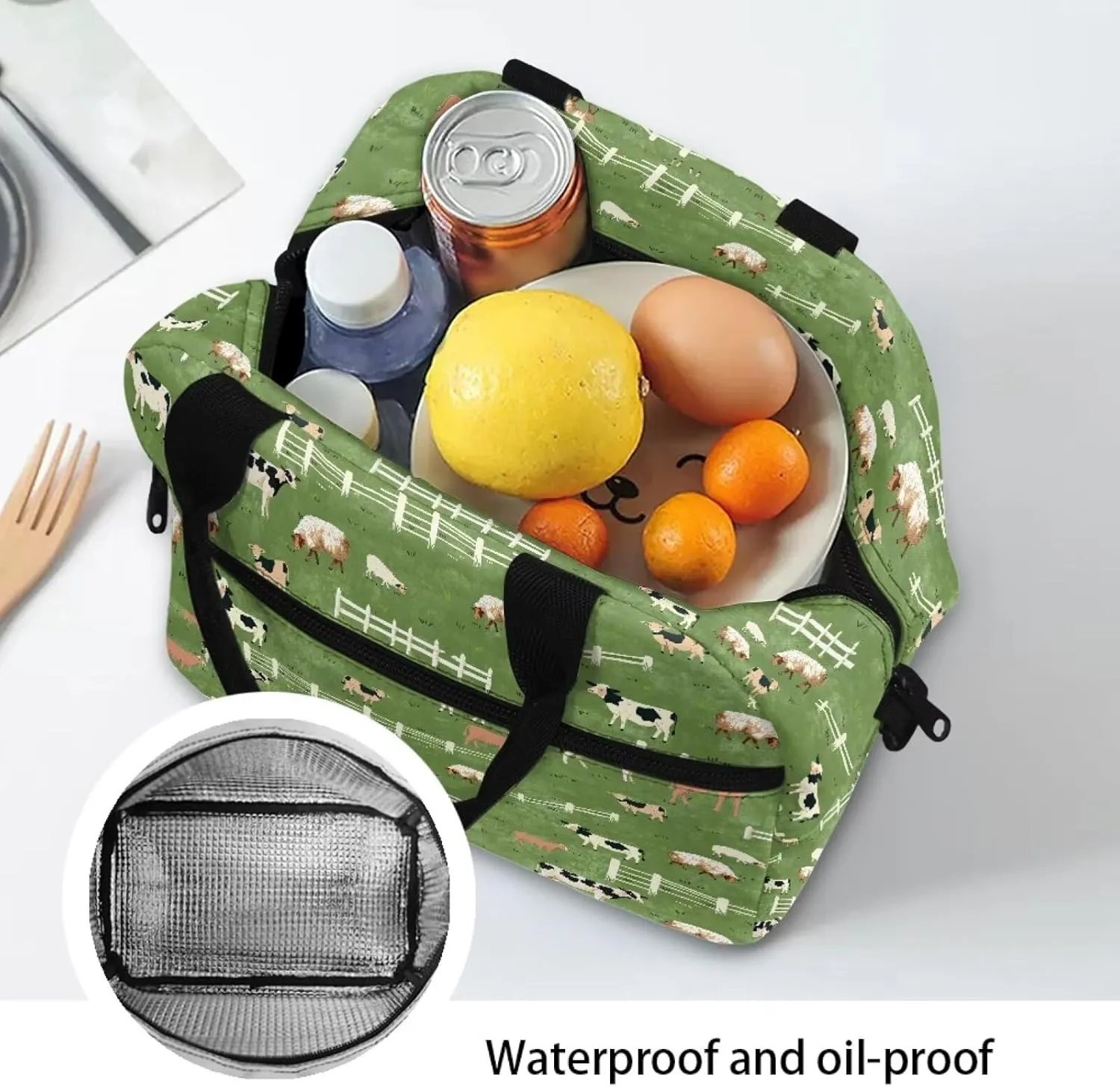 Pasture Lunch Bag Tote Bag Lunch Organizer Lunch Holder Compartment Insulated Lunch Cooler Bag for Women Girls Boys Men