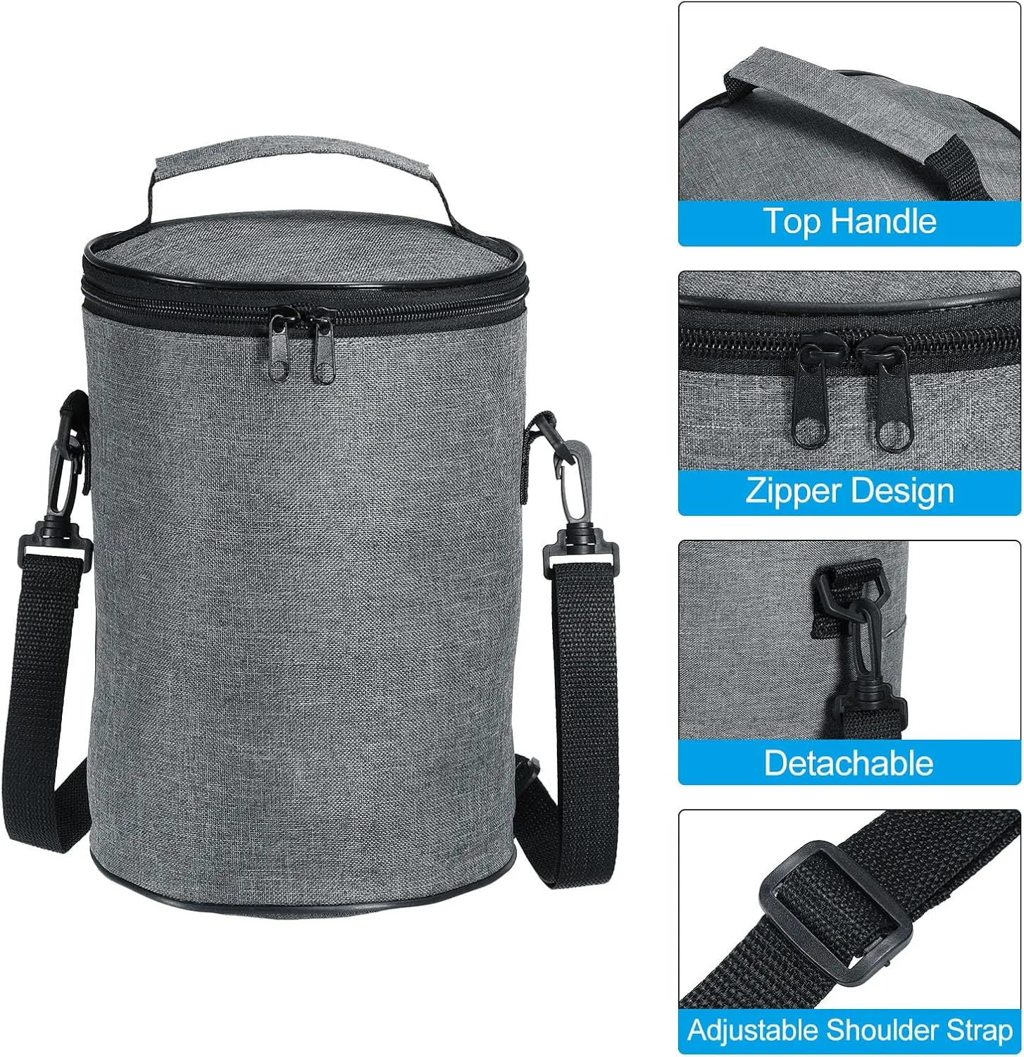 PATIKIL 6.9"x9.8" Insulated Lunch Bag with Shoulder Strap, Insulated Food Jar Waterproof Lunch Tote Bag Portable for Office Work Outdoor Picnic, Grey