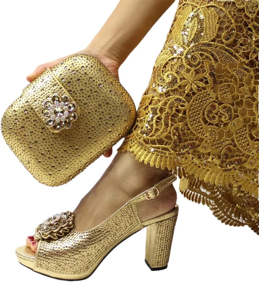 Peep Toe African Spring Autumn Lady Shoes And Bag Set Women Wedding Party Sandal