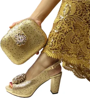 Peep Toe African Spring Autumn Lady Shoes And Bag Set Women Wedding Party Sandal